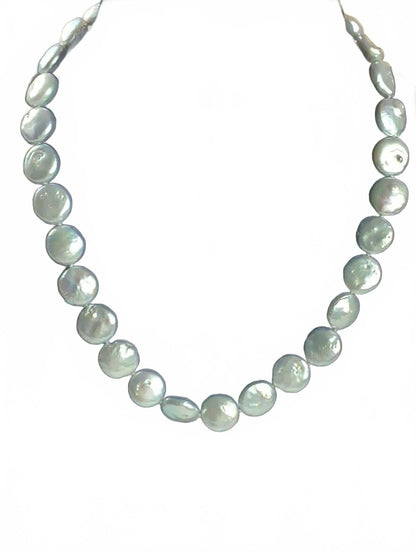 Sterling Silver Freshwater Coin Pearls Beaded Strand Earrings & Necklace