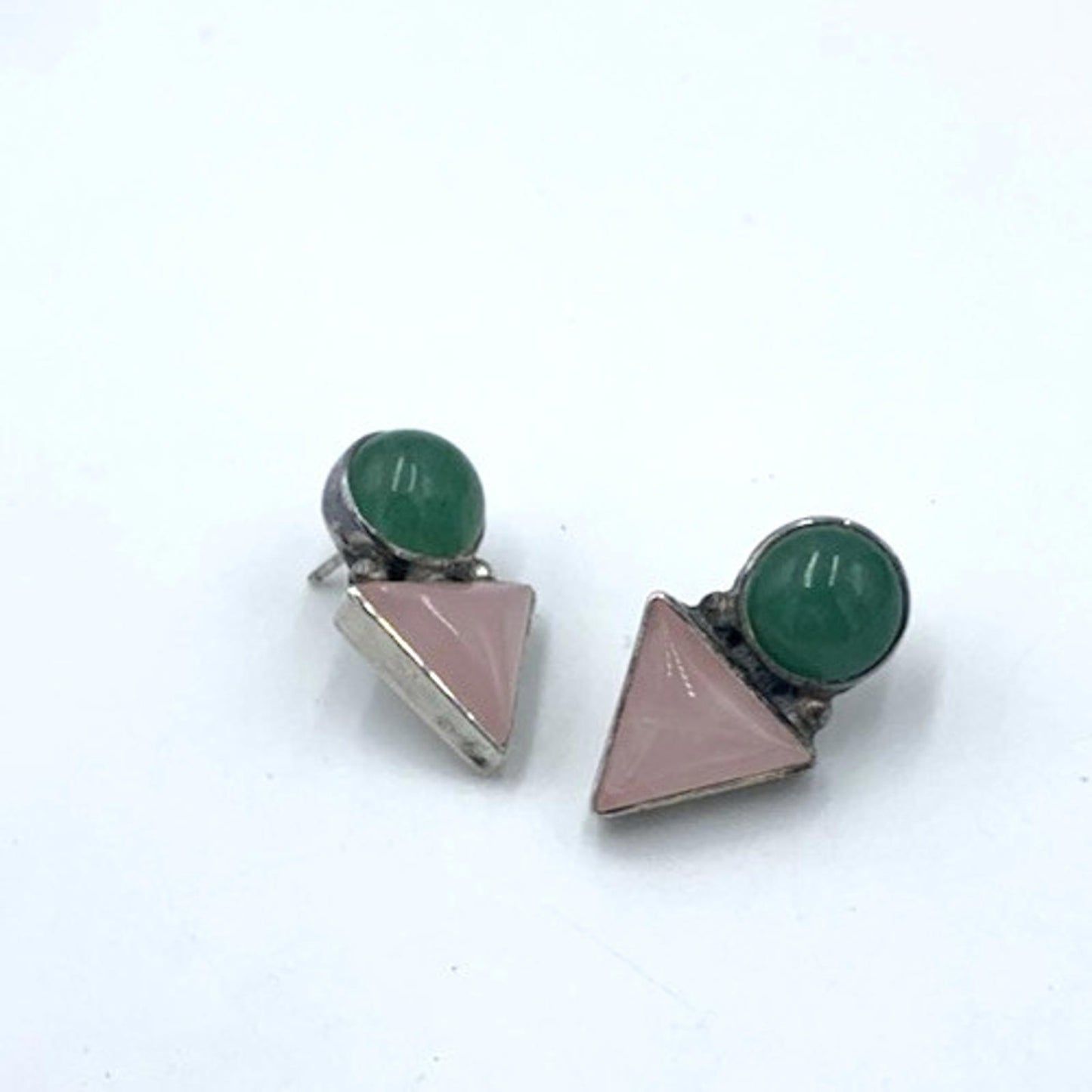 Vintage Carol Felley Southwestern Style Earrings Green Aventurine Rose Quartz