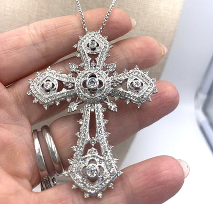 Vintage QVC Nadri Pave CZ Silver Tone Cross Limited Edition Necklace 16”