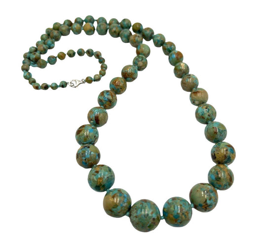 Dennis Kalisteo Navajo Turquoise Sterling Silver Artisan Graduated Necklace 34"