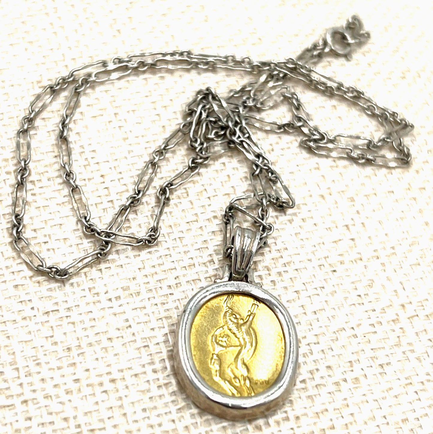 Ilias Lalaounis 18K Gold Coin Pendant Set in Sterling Silver