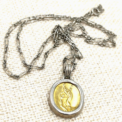 Ilias Lalaounis 18K Gold Coin Pendant Set in Sterling Silver
