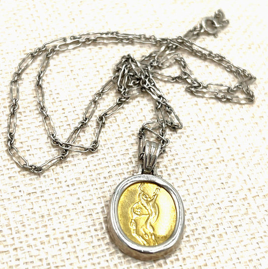 Ilias Lalaounis 18K Gold Coin Pendant Set in Sterling Silver