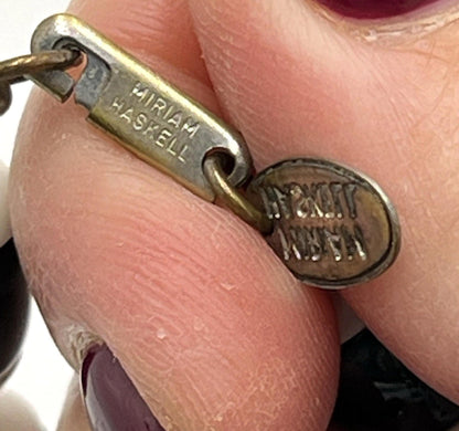 Vintage Miriam Haskell White Black Milk Glass Bead Necklace RARE 28"