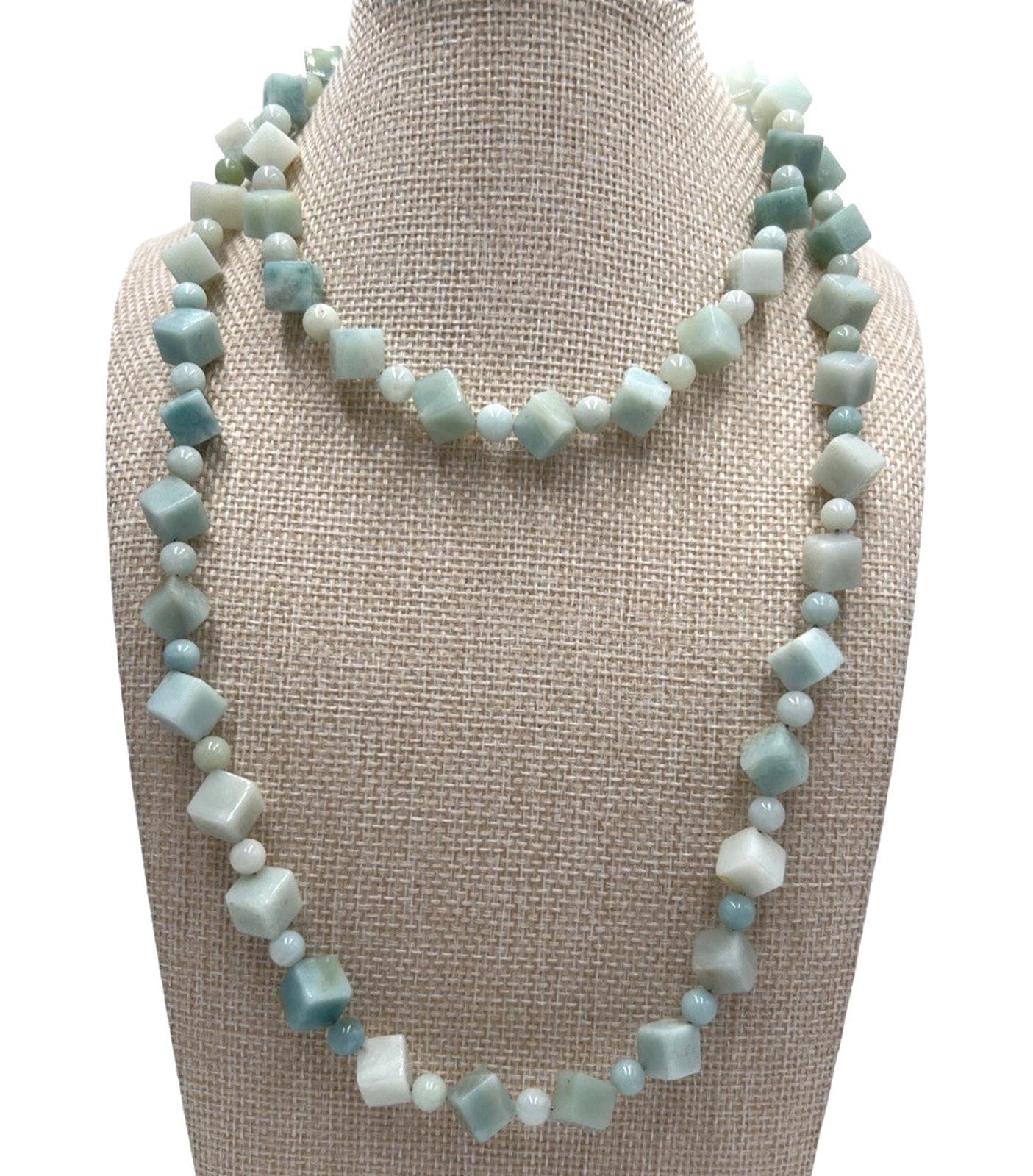 DTRJay King Mine Finds Larimar Cube Beaded Necklace Rare OOAK