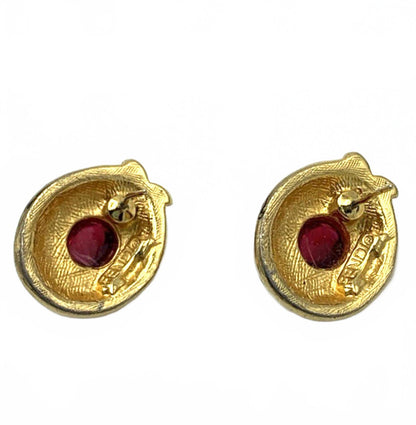 Fendi Gold Plate Red Gripoix "Artichoke" Glass Earrings
