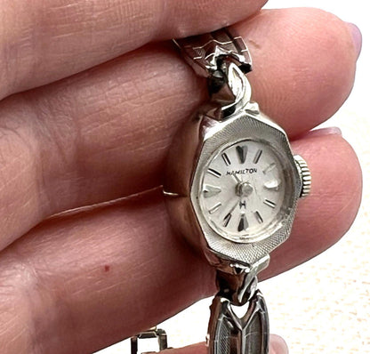 Hamiliton R.G.P. 10K Gold Mechanical Wind Silver Tone Women's Watch Runs 6.25"