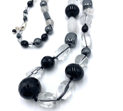 Nate & Etan Agate Crystal Hematite Gemstone Beaded Sterling Silver Necklace 30"