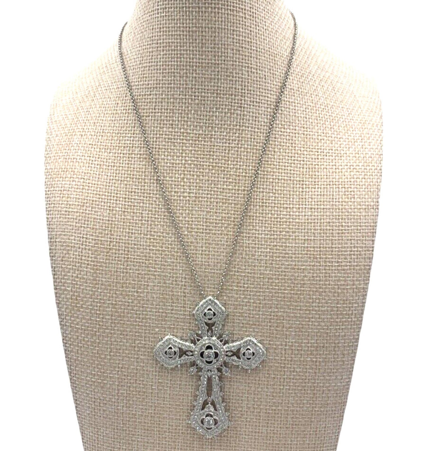 Vintage QVC Nadri Pave CZ Silver Tone Cross Limited Edition Necklace 16”