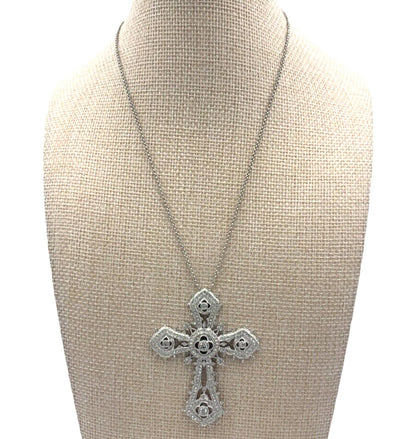 Vintage QVC Nadri Pave CZ Silver Tone Cross Limited Edition Necklace 16”