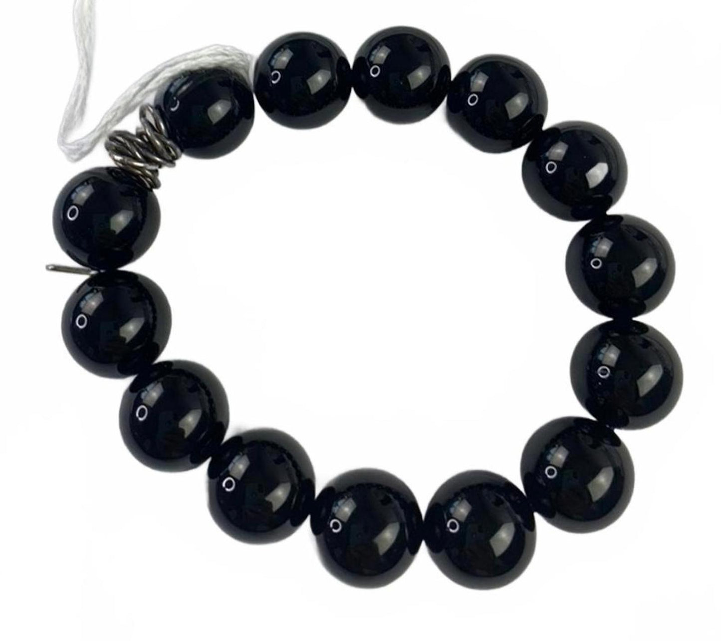 925 W (Whiting) China Sterling Silver Black Onyx 2cm Beaded Stretch Bracelet