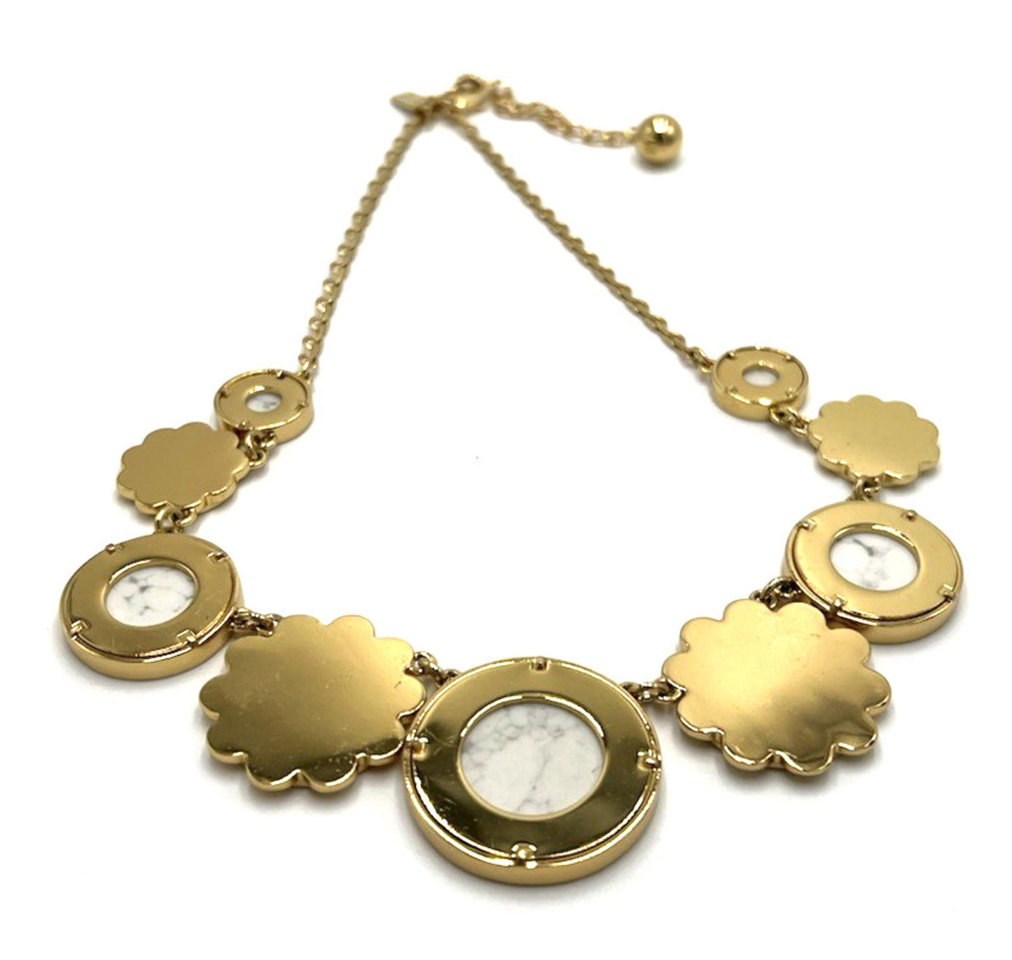 NWOT Kate Spade Graduated Punchy Petals Necklace Marble Carera Hematite Retired