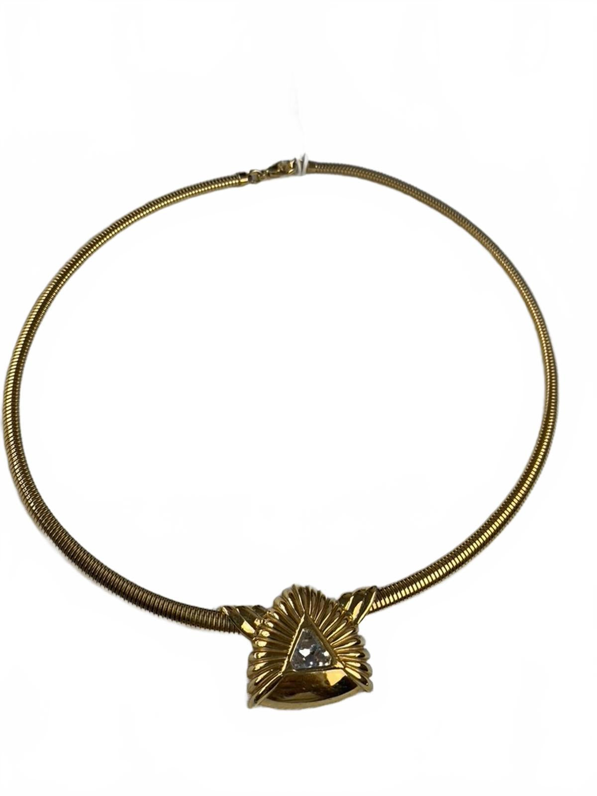 Franklin Mint Goldtone Triangular White Rhinestone Art Deco Geometric Necklace