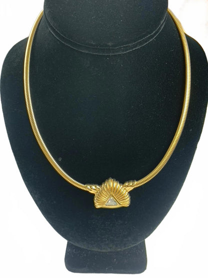 Franklin Mint Goldtone Triangular White Rhinestone Art Deco Geometric Necklace