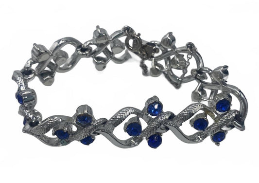 Vintage Coro Silvertone Floral-motif Bracelet set with Blue Rhinestones