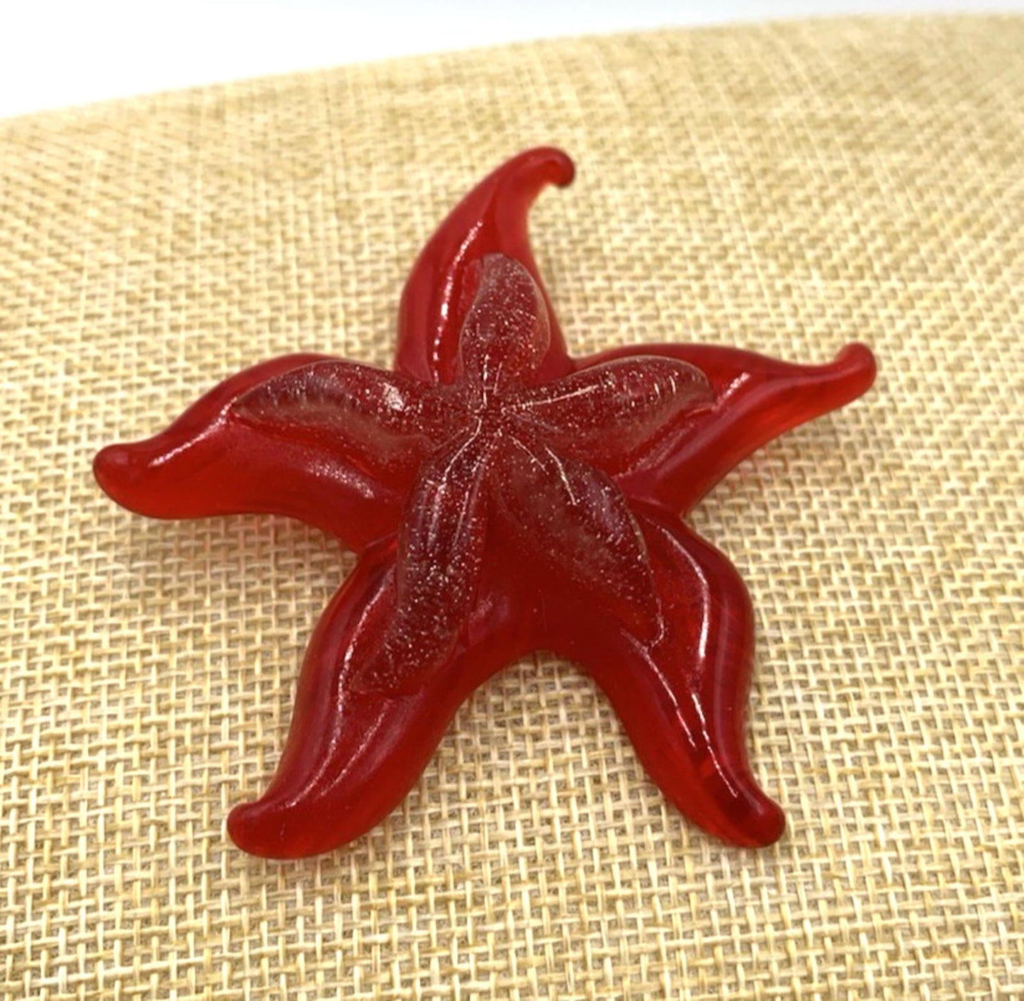 Vintage Midcentury Red Layered Lucite Glitter Red Starfish Pin/Brooch RARE
