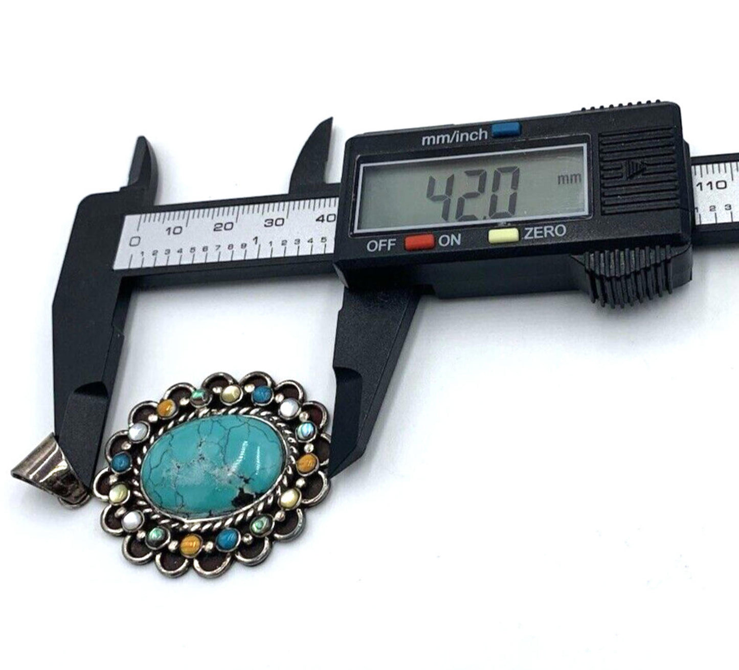 Vintage David R Freeland DRF Large Turquoise Pendant Multi stone Signed Rare