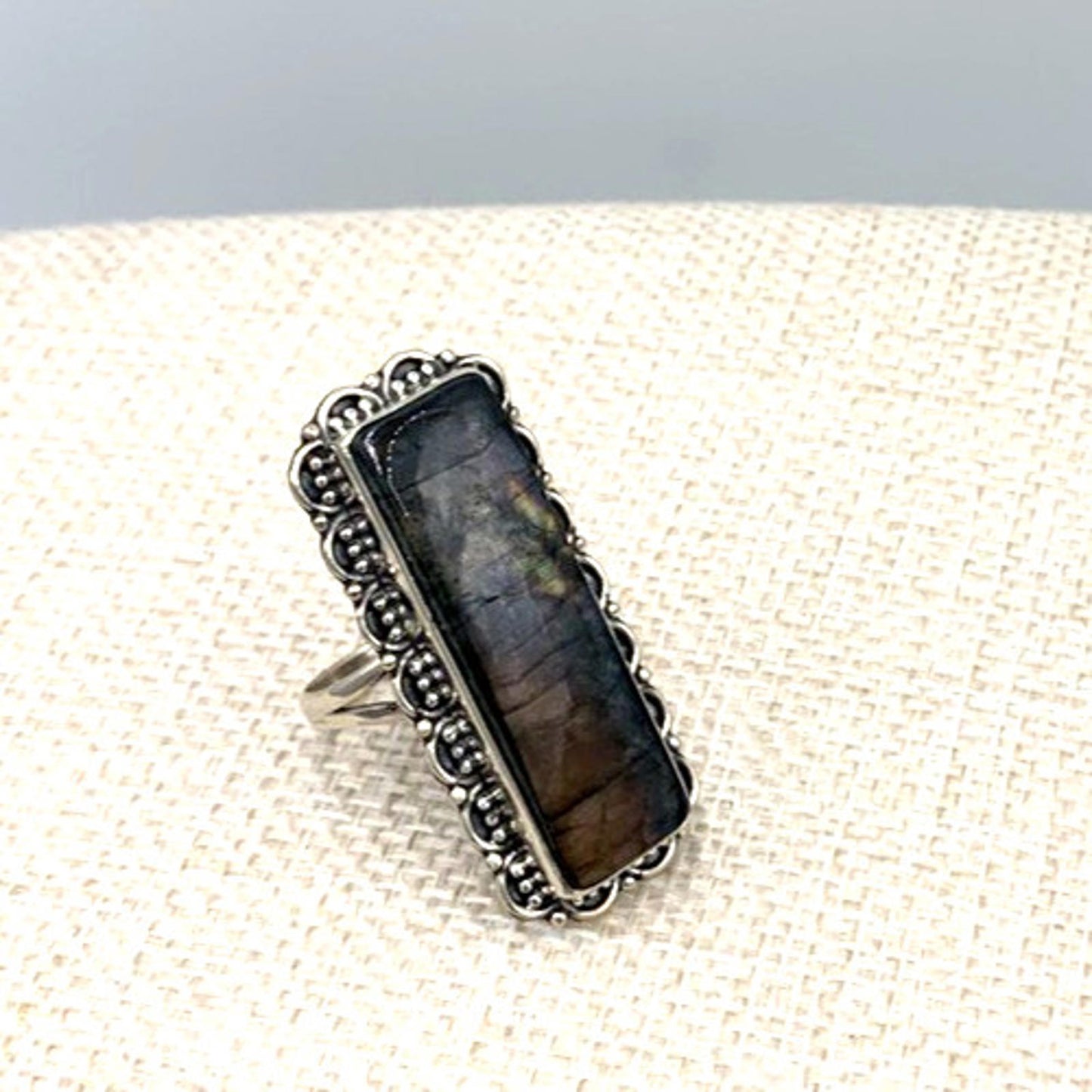 New Old Stock Native American Navajo Labradorite Sterling Silver Ring 9.5