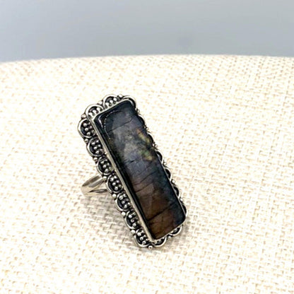 New Old Stock Native American Navajo Labradorite Sterling Silver Ring 9.5