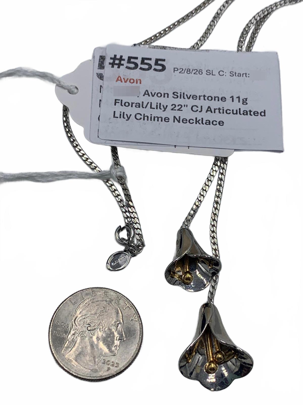 Avon Silvertone 11g Floral/Lily 22" Articulated Lily Chime CJ Necklace