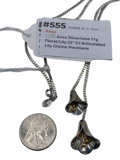 Avon Silvertone 11g Floral/Lily 22" Articulated Lily Chime CJ Necklace