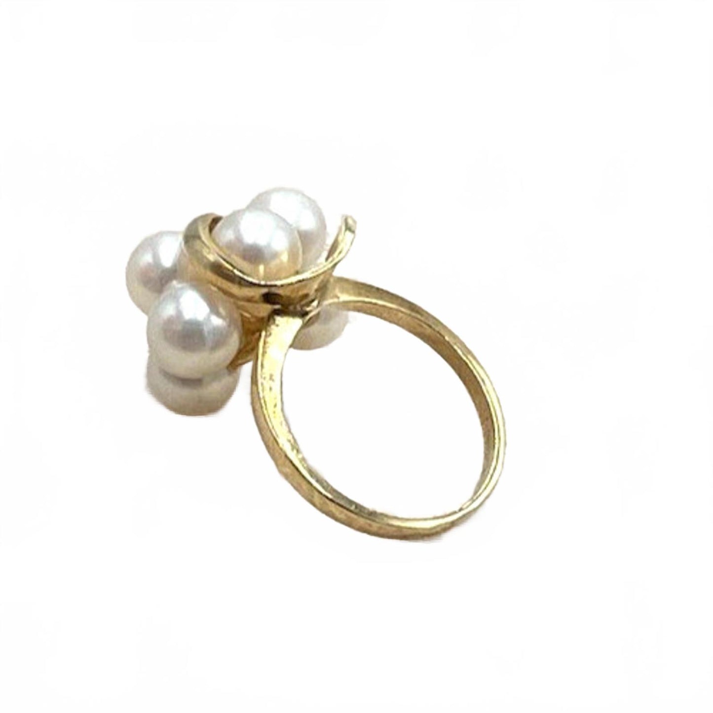 MCM Vintage Solid 14Kt Yellow Gold Genuine Akoya Pearl Large Cluster Ring Sz 5