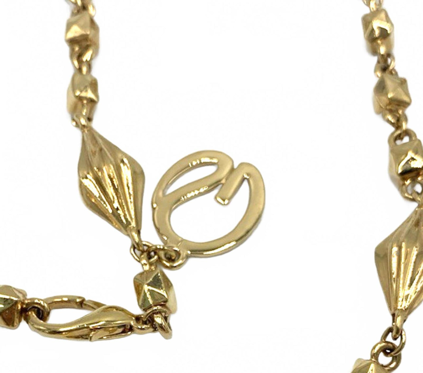 Vintage St John Designer Faceted Goldtone Diamond Stud Link Runway Necklace 40”