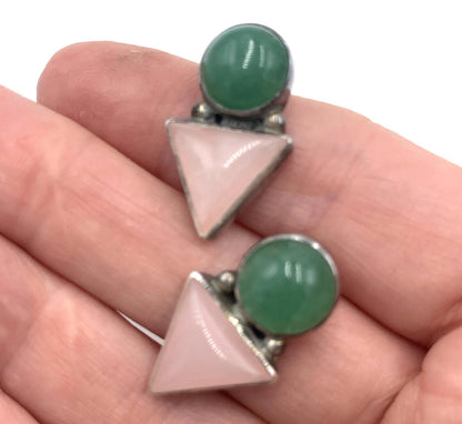 Vintage Carol Felley Southwestern Style Earrings Green Aventurine Rose Quartz