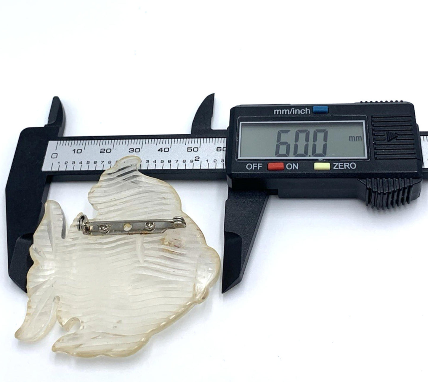 Vintage New Old Stock Clear Reversed Hand Carved Lucite Fish Brooch/Pin Red Eye