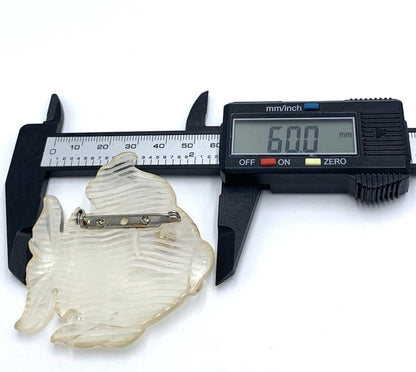 Vintage New Old Stock Clear Reversed Hand Carved Lucite Fish Brooch/Pin Red Eye