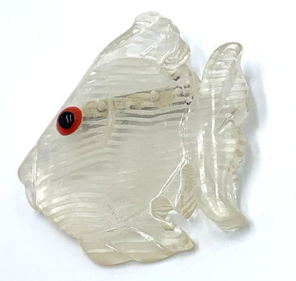 Vintage New Old Stock Clear Reversed Hand Carved Lucite Fish Brooch/Pin Red Eye