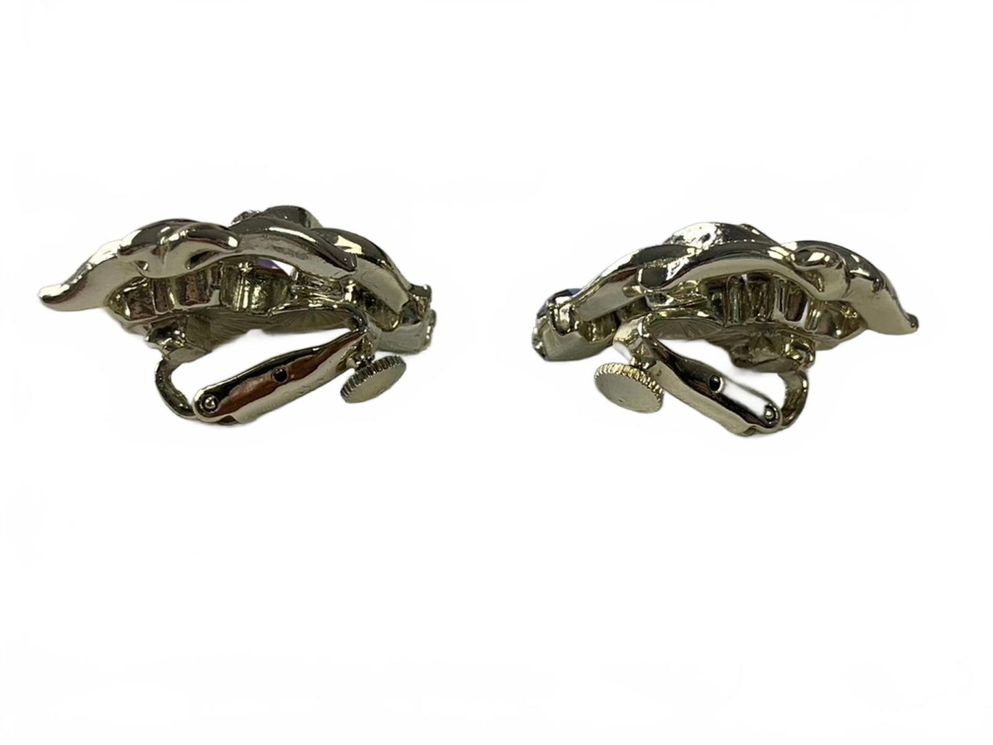 Coro Goldtone White Aurora Borealis Rhinestone Grape Cluster Clip-On Earrings