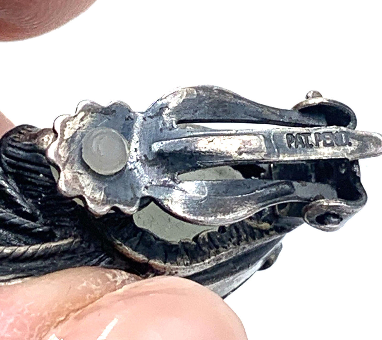 MCM Art Deco Rhinestone Teardrop Clip On Sterling Silver Earrings Patent Pending