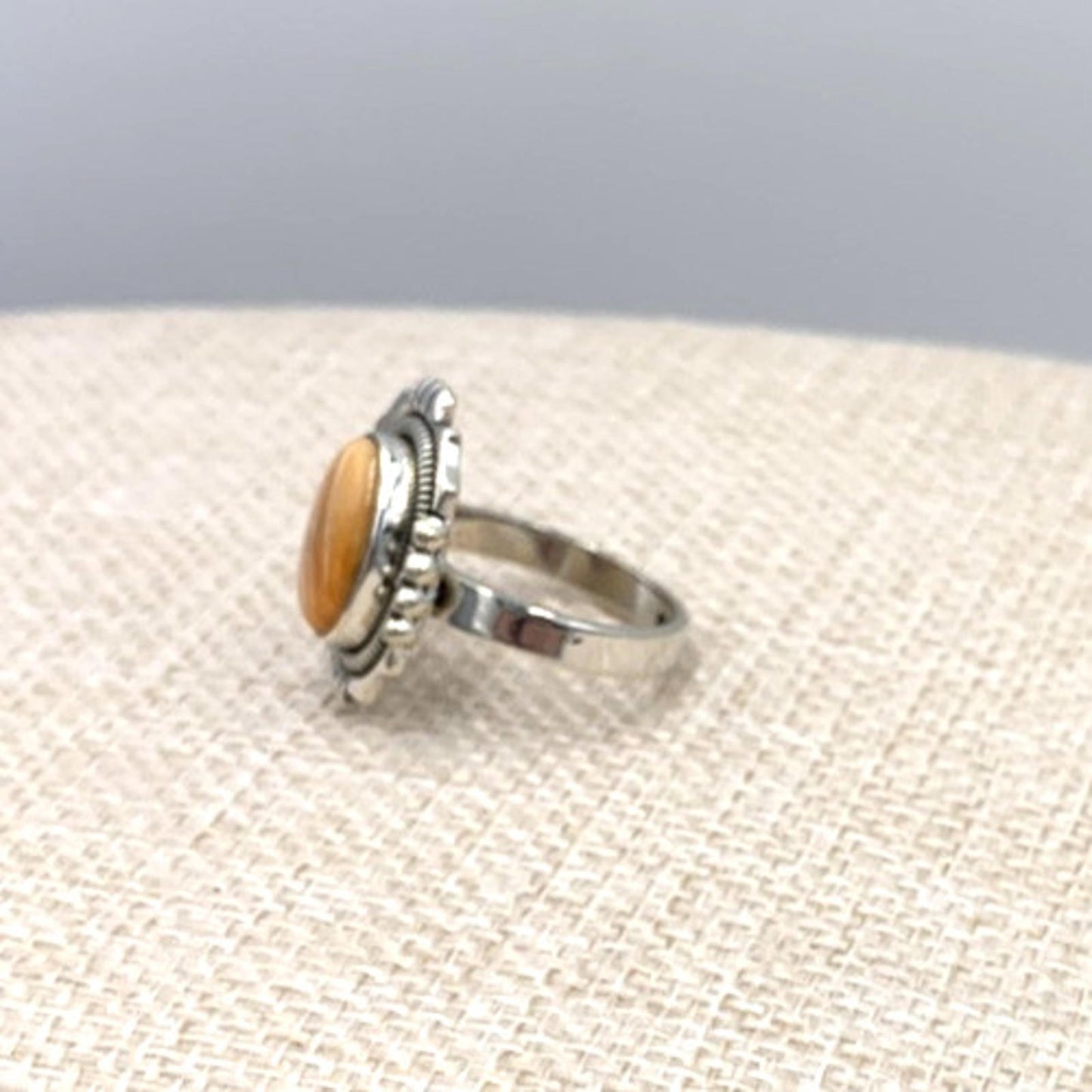 New Old Stock Native American Orange Spiny Oyster Turquoise Ring Sterling Silver