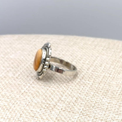 New Old Stock Native American Orange Spiny Oyster Turquoise Ring Sterling Silver