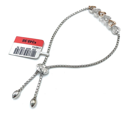 14kt Rose Accent Gold Diamond Open Heart Adjustable Bracelet