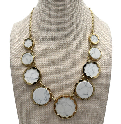 NWOT Kate Spade Graduated Punchy Petals Necklace Marble Carera Hematite Retired