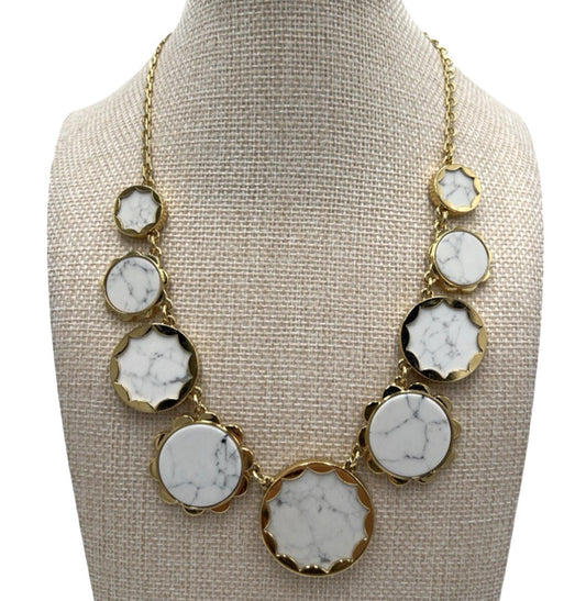 NWOT Kate Spade Graduated Punchy Petals Necklace Marble Carera Hematite Retired