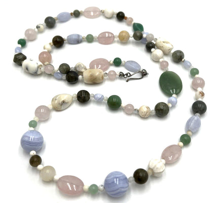 DTR Mine Finds By Jay King Multi Color Agate Jasper Sterling Silver Necklace 42"