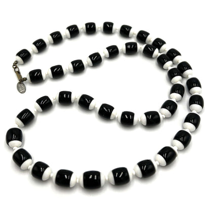 Vintage Miriam Haskell White Black Milk Glass Bead Necklace RARE 28"