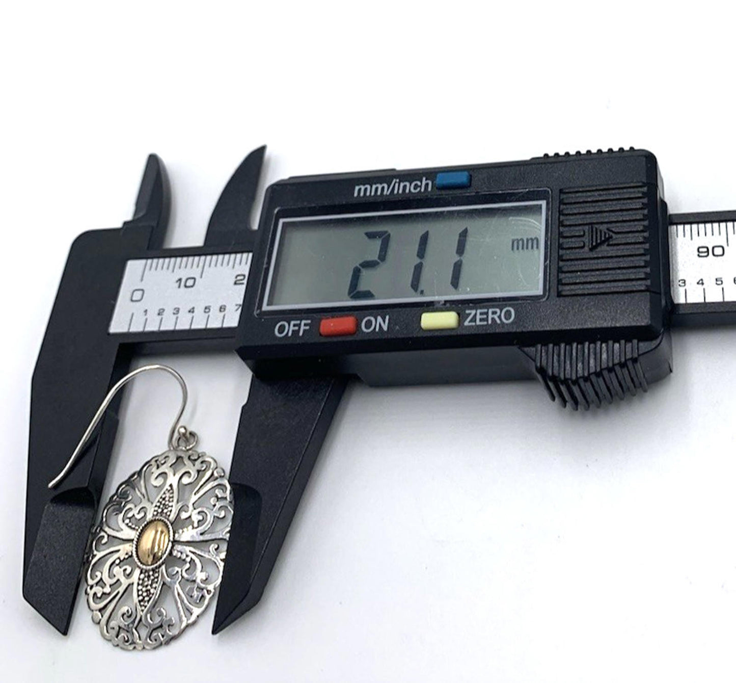 Designer Sterling Silver 18k Accent Filigree Oval Dangle Large Earrings