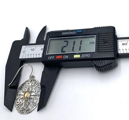 Designer Sterling Silver 18k Accent Filigree Oval Dangle Large Earrings