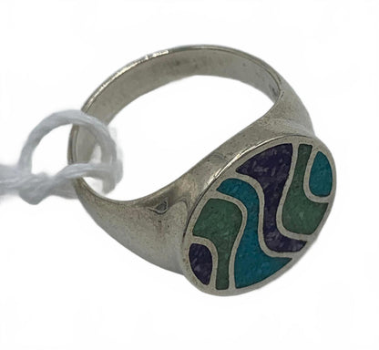 Coleman Co Sterling Silver Ring with Turquoise, Amethyst & Peridot INlay