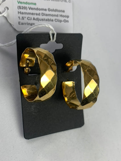 Vendome Goldtone Hammered Diamond Hoop Adjustable Clip-On Earrings