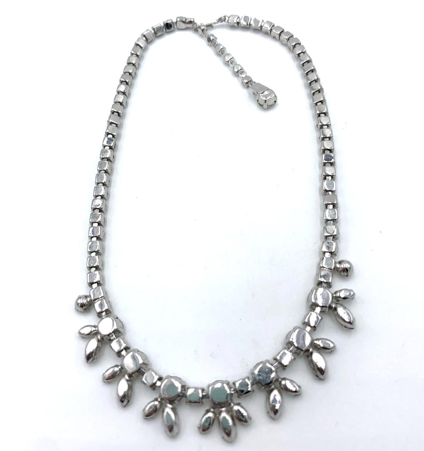 Sherman Clear Rhinestone Rhodium Plated Statement Necklace