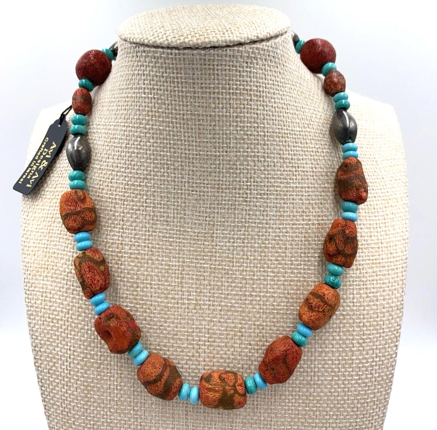 Avi Soffer Israel 925 Silver Turquoise Coral Necklace NWT
