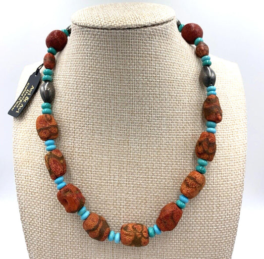 NWT Avi Soffer Israel Sterling Silver Turquoise Spotted Sponge Coral Necklace