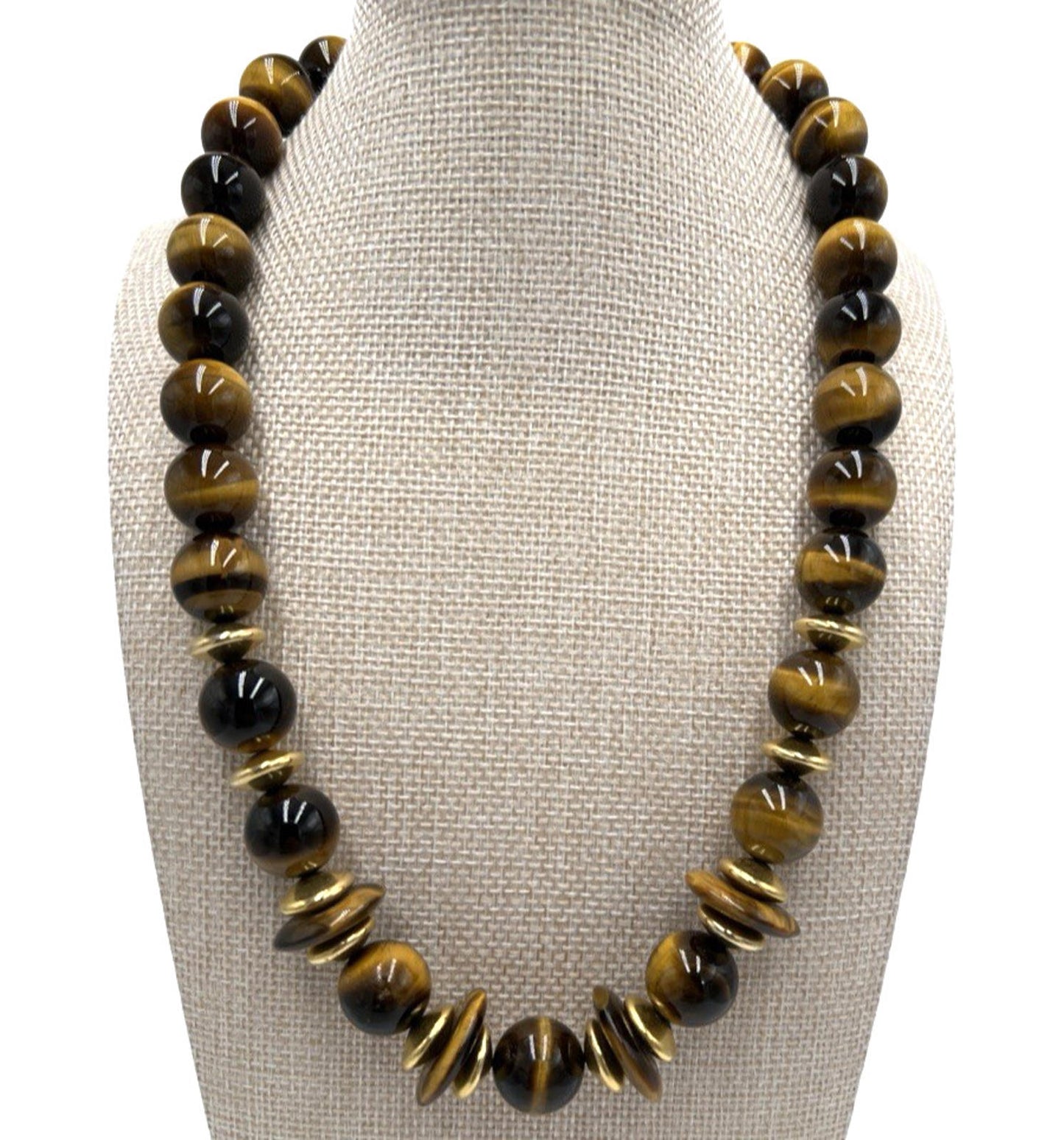 DONALD PYWELL For Eva Beauchard Modernist Tiger’s Eye Gold Tone Discs Necklace