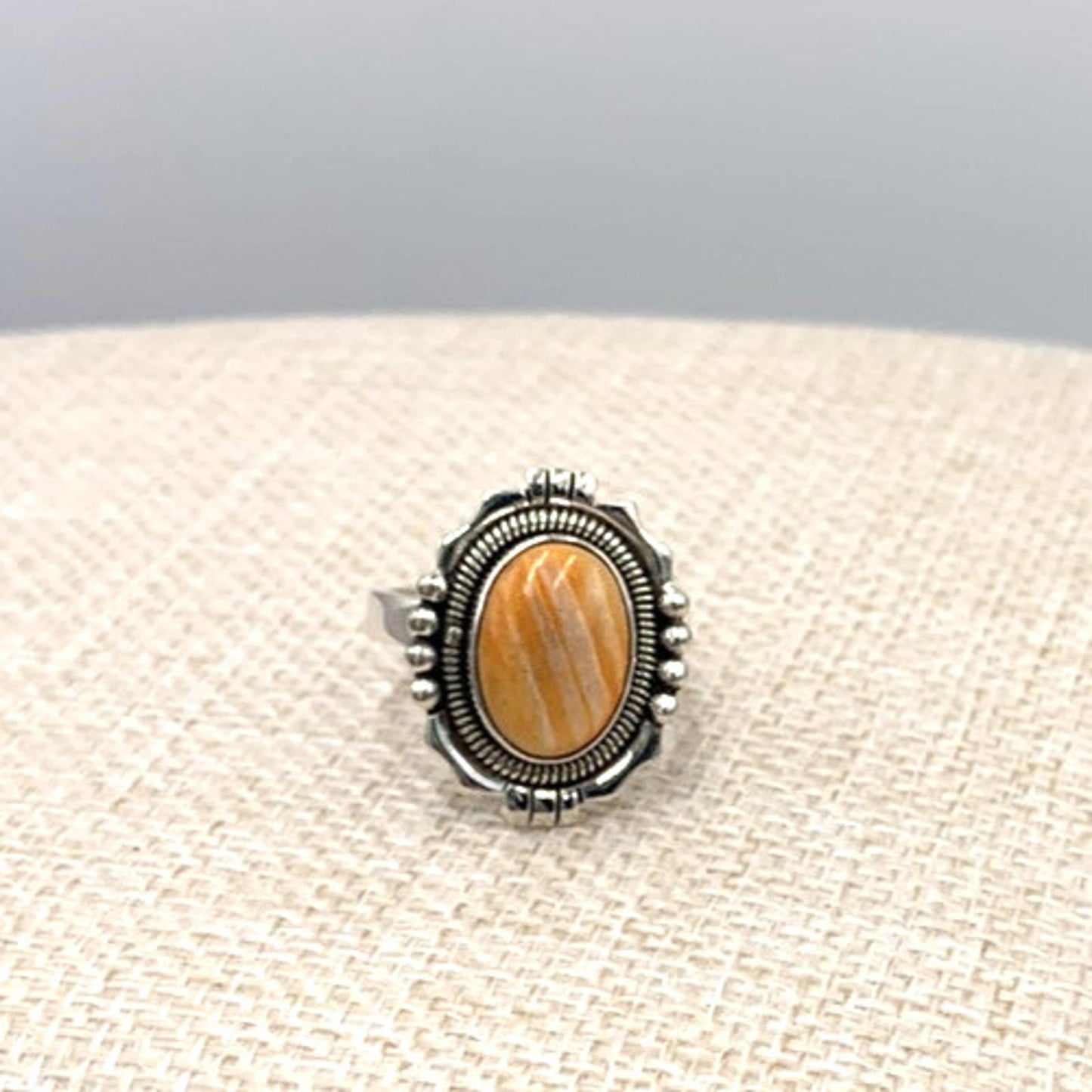 New Old Stock Native American Orange Spiny Oyster Turquoise Ring Sterling Silver
