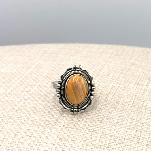 New Old Stock Native American Orange Spiny Oyster Turquoise Ring Sterling Silver